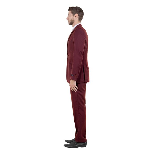 Azzuro's Premium Polyester Slim Fit 2pc Mens Suit, Burgundy - Picture 4 of 5